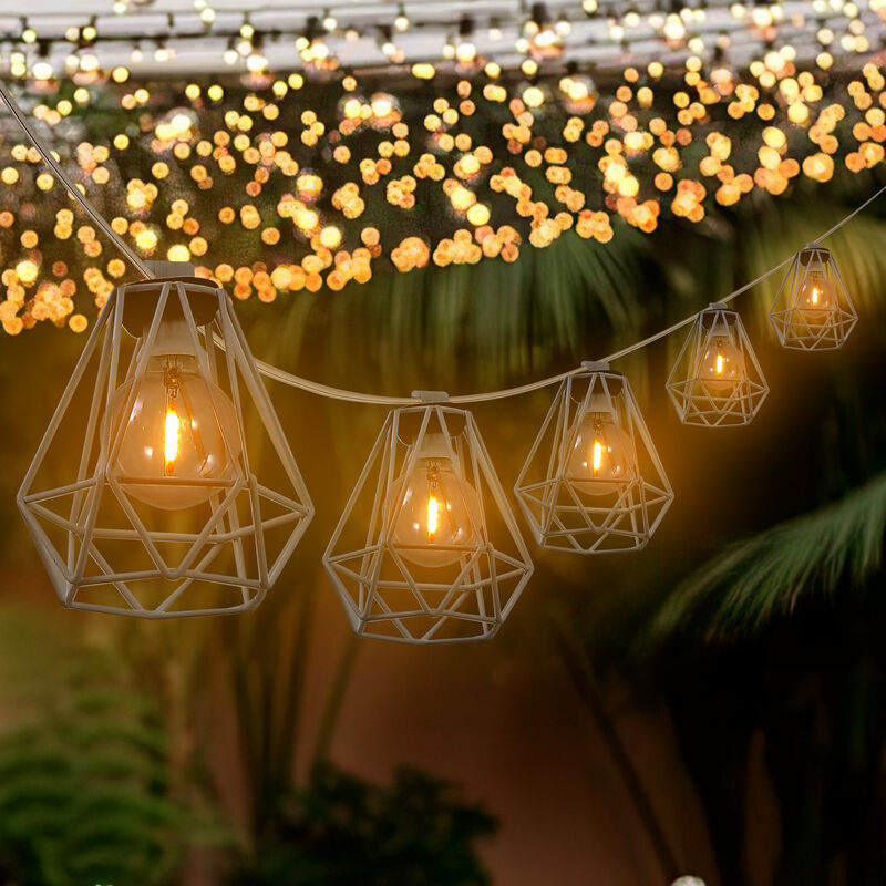 10-Light Indoor/Outdoor 10 ft. Contemporary Transitional Incandescent G40 Diamond Cage String Lights