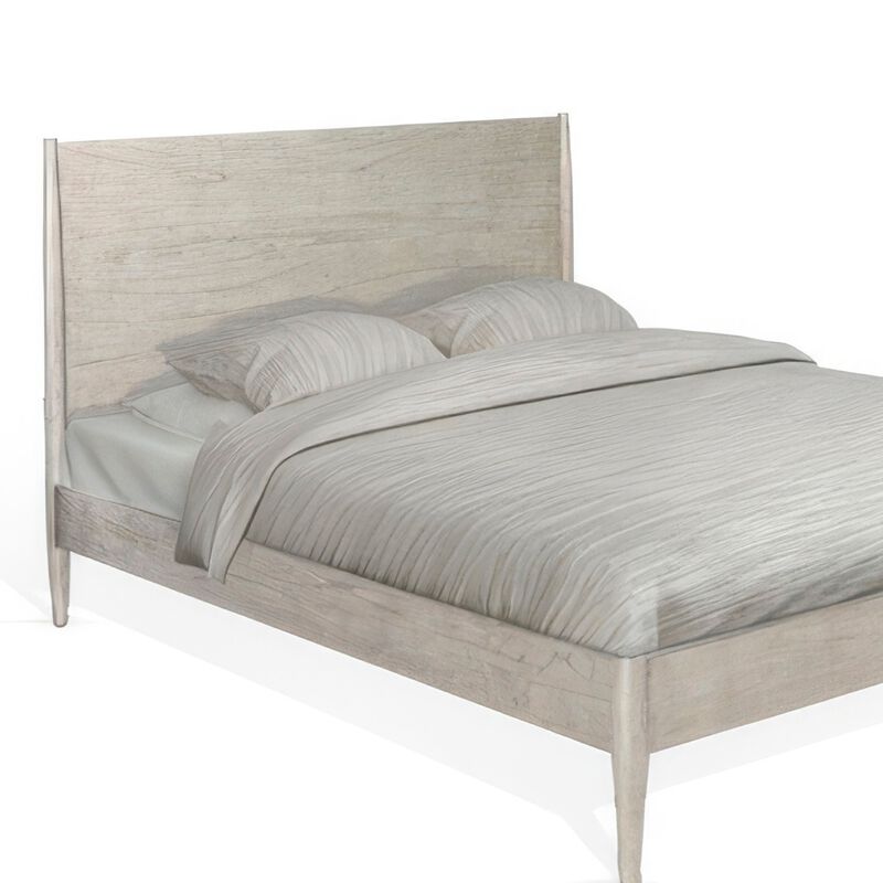 Amy King Size Platform Bed, Low Profile Frame, Panel Headboard, Gray - Benzara