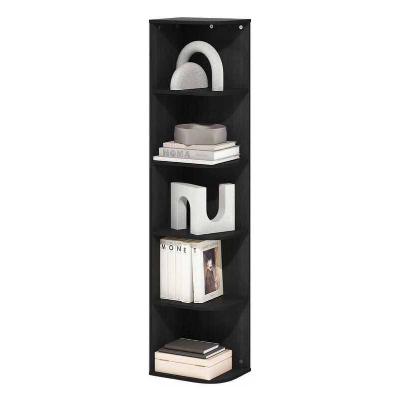 Furinno Pasir 5-Tier Corner Open Shelf Bookcase, Blackwood