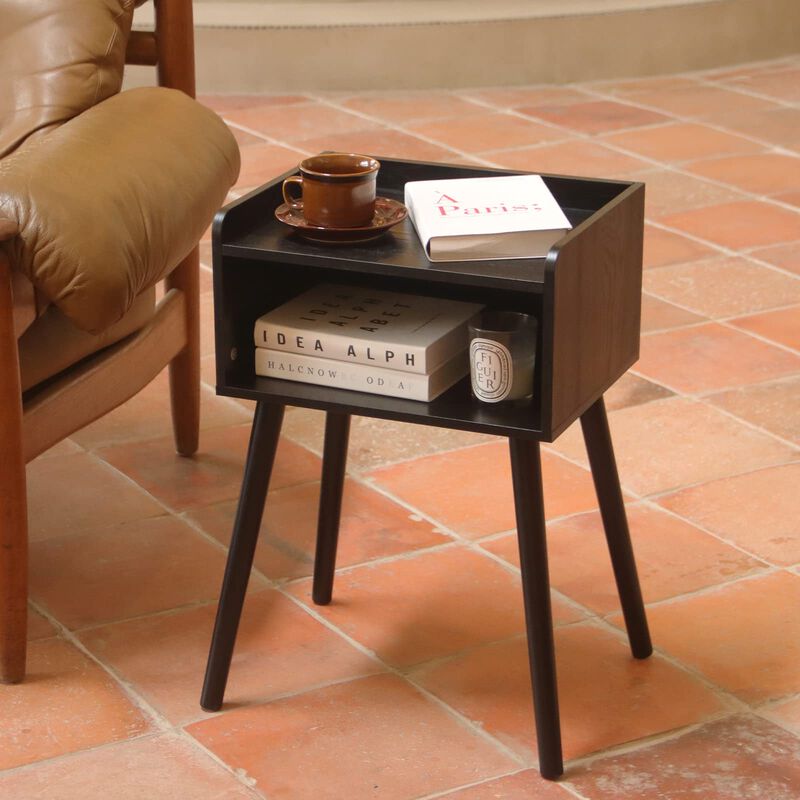 MaxSmeo Nightstand, Mid Century Modern Side Table Bedroom with Storage, Small End Bedside Table with Solid Wood Legs for Living