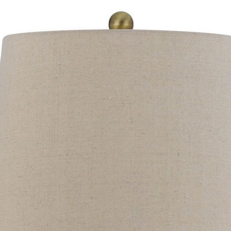 Noah 32 Inch Accent Table Lamp Set of 2, Turned Pedestal, Antique Brass-Benzara