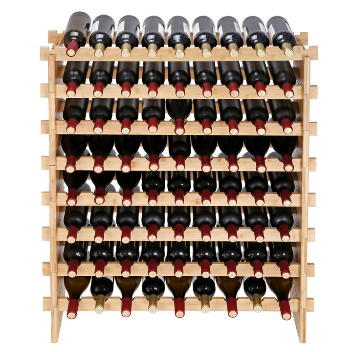72 Bottle Stackable Modular Wine Rack Wicker Wood Display Shelf 8-Tier