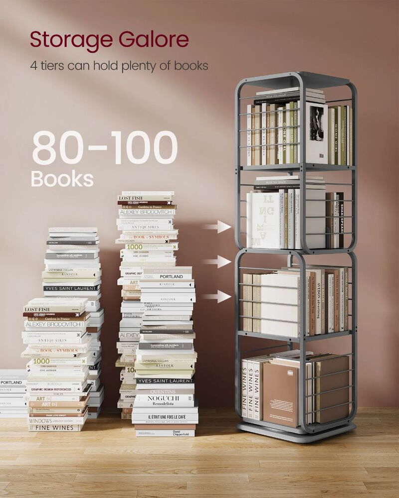 4-Tier Rotating Bookshelf with Bookends for Easy Access and Stylish Organization