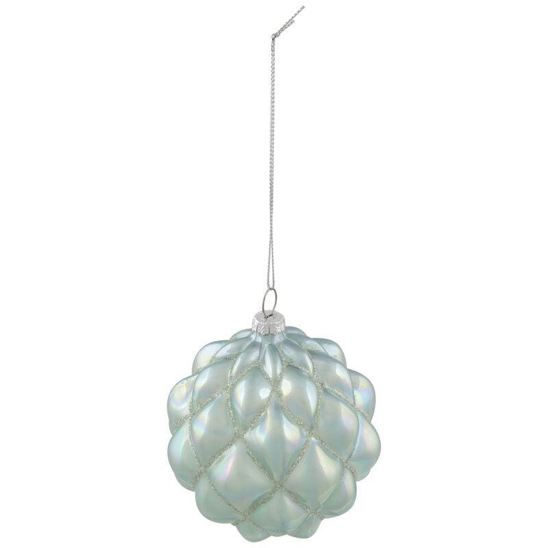 4.5" Glittered Blue and Silver Glass Christmas Ball Ornament image number 5