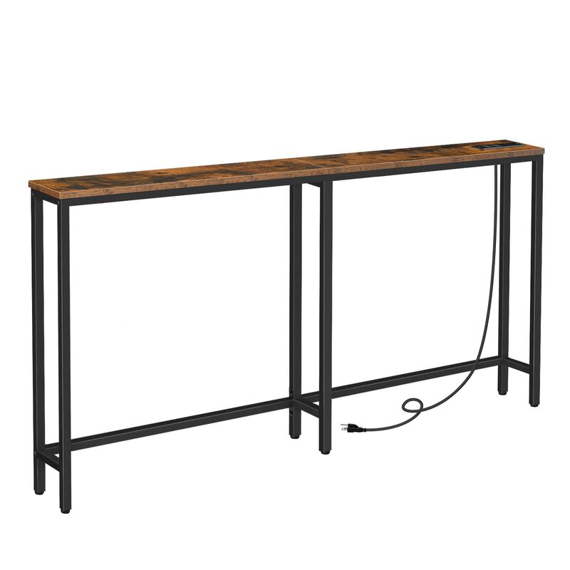 Slim Console Table with Charging Station for Entryway and Living Room-Brown image number 0