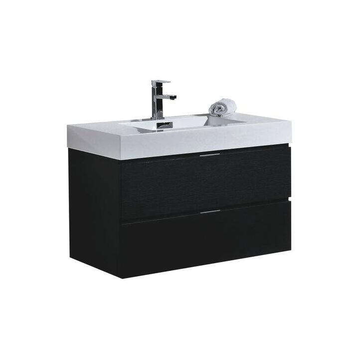 Kubebath Bliss 36 Black Wall Mount Modern Bathroom Vanity
