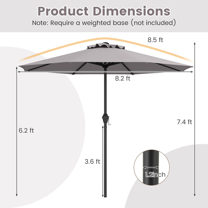 Outdoor Heavy Duty Market Umbrella with Crank Handle and 8 Sturdy Ribs