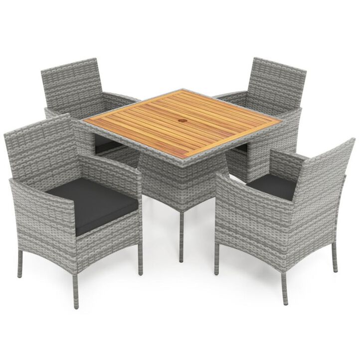 Hivvago 5 Pieces PE Wicker Patio Dining Set Outdoor Acacia Wood Table and Chairs