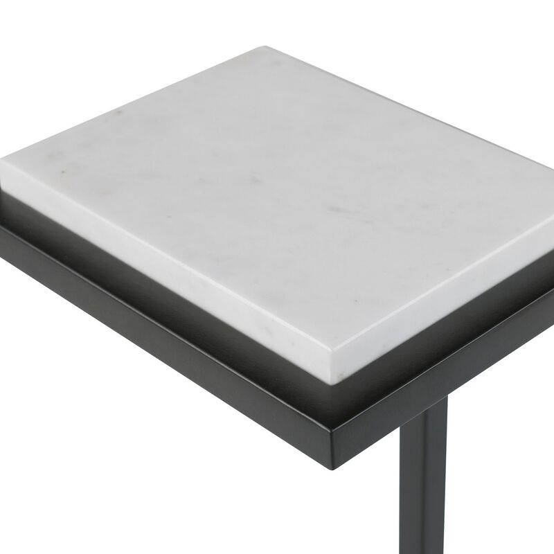 Ario 23 Inch Accent Side Table, Marble Tabletop, Modern, Polished White-Benzara