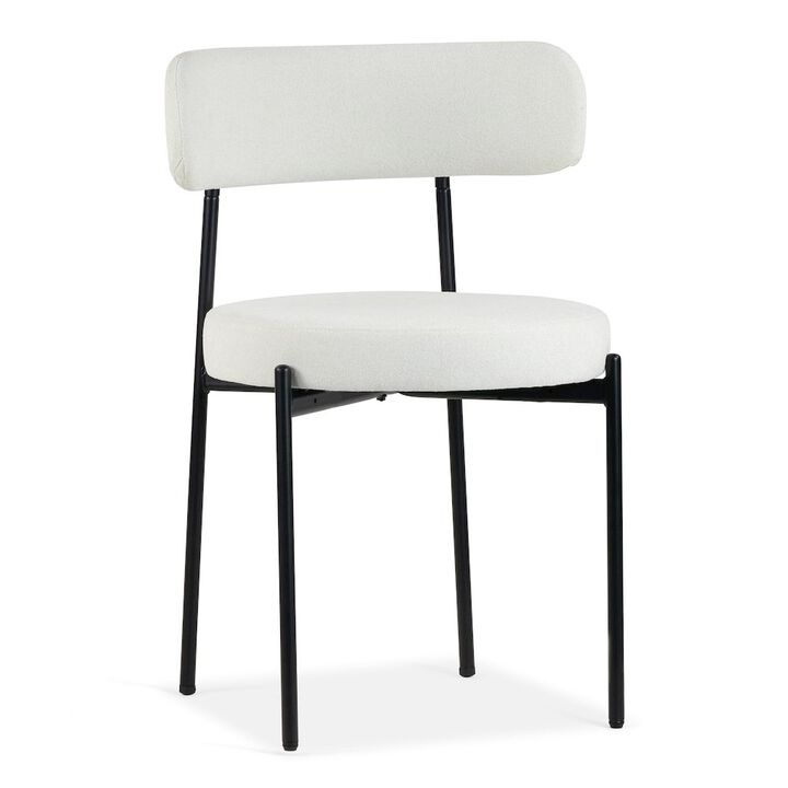 Glamour Home Set of 2 Avrom White Boucle Dining Chair with Black Metal Legs