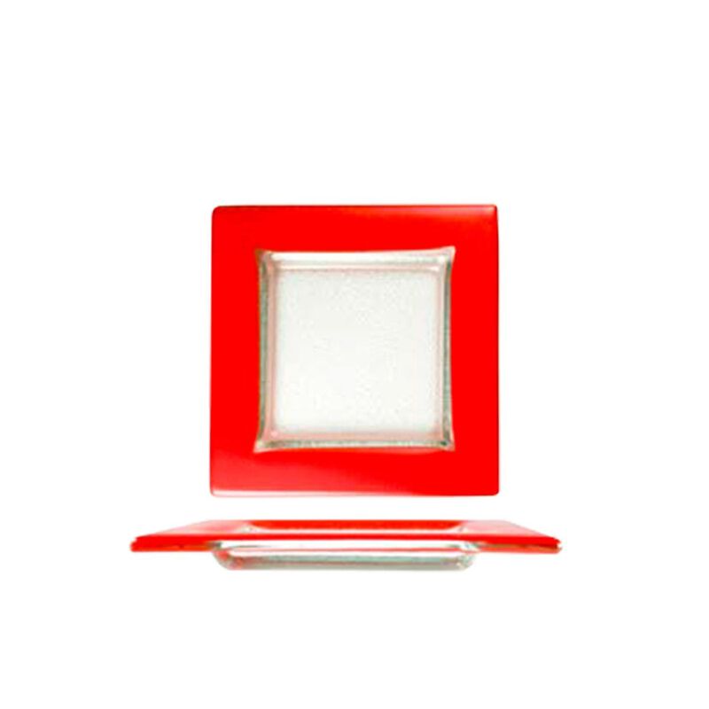 Glass Dinnerware 6" x 6" Square Red Glass Plate (Set of 4)