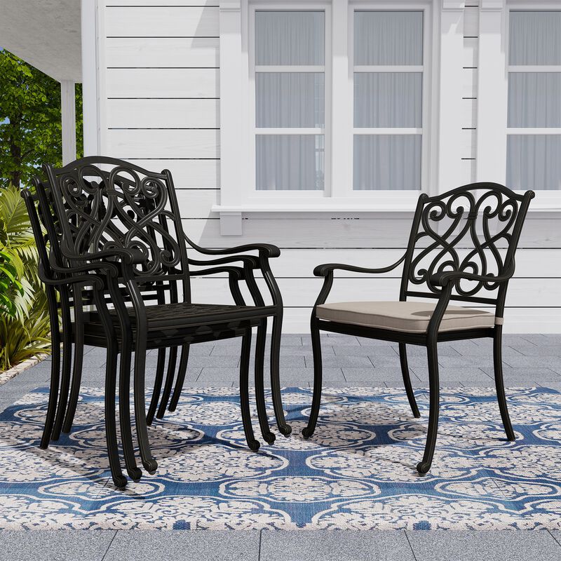Mondawe 9 Piece Outdoor Dining Set Cast Aluminum with 1 Rectangle Expandable Table 8 Pieces Dining Chairs with Cushion Beige image number 8