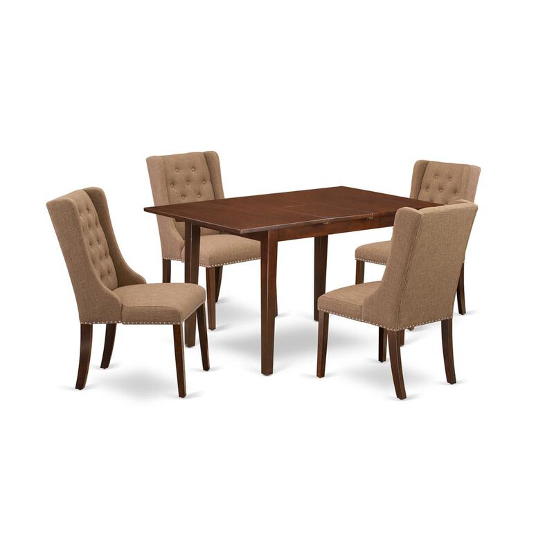 East West Furniture NFFO5-MAH-47 5-Piece Dining Room Table Set Includes 1 Butterfly Leaf Dining Table and 4 Light Sable Linen Fabric Parson Chairs with Button Tufted Back - Mahogany Finish