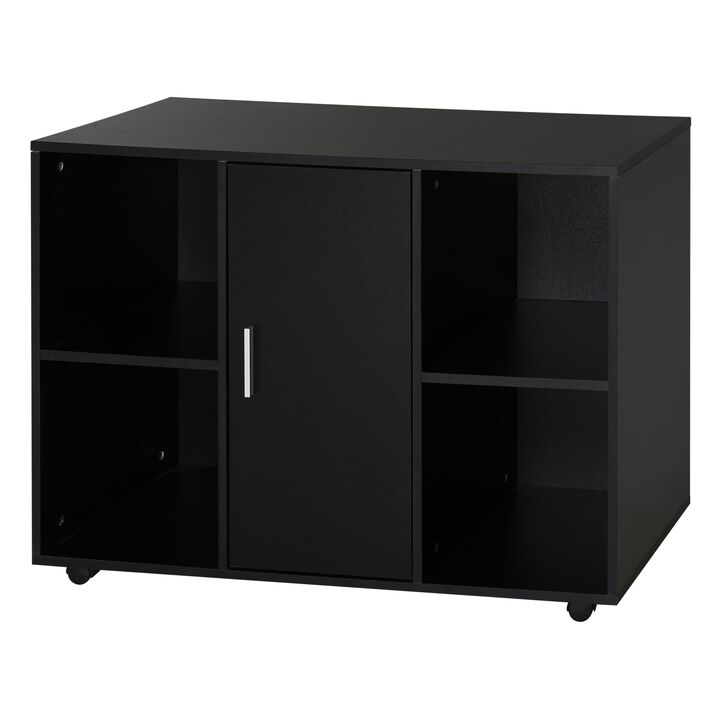 Multipurpose Filing Cabinet Printer Stand with an Interior Cabinet, 2 Shelves, Printers/Scanner Area, Black