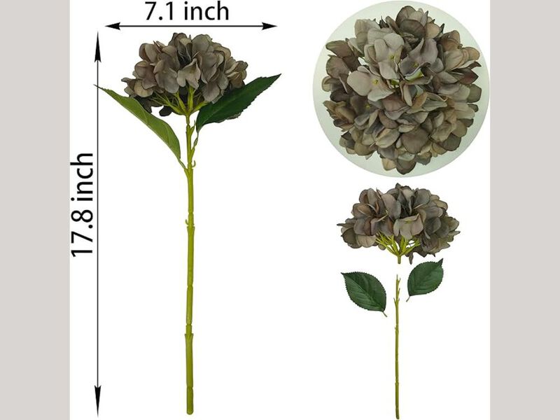 6 Piece Brown Artificial Hydrangea Flower Stems Home Decor image number 2