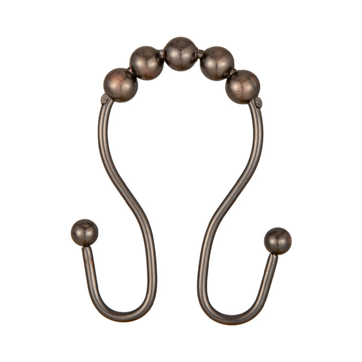 Utopia Alley Rust-Proof Stainless Steel Double Shower Curtain Hooks with Smooth Rolling Balls, Double Shower Hooks Hanger for Bathroom, Kitchen, Utensils, Curtains, Clothing, Towels etc - Set of 12