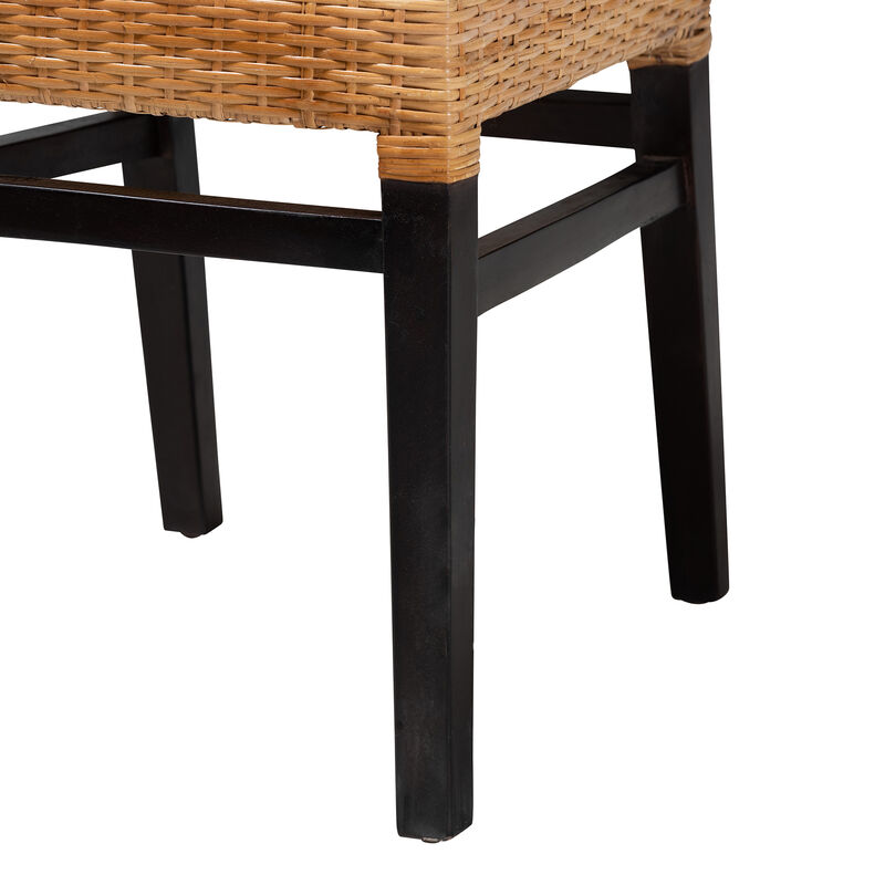 Bali & Pari Lesia Modern Natural Brown Rattan and Espresso Brown Mahogany Wood Dining Chair