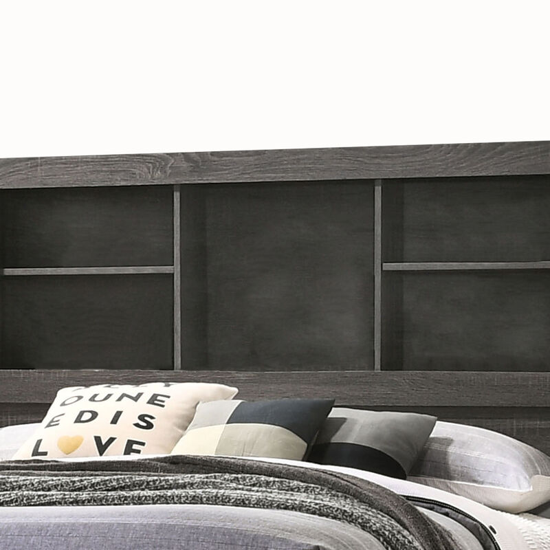 Wooden Queen Size Low Profile Size Bed with Bookcase Headboard
