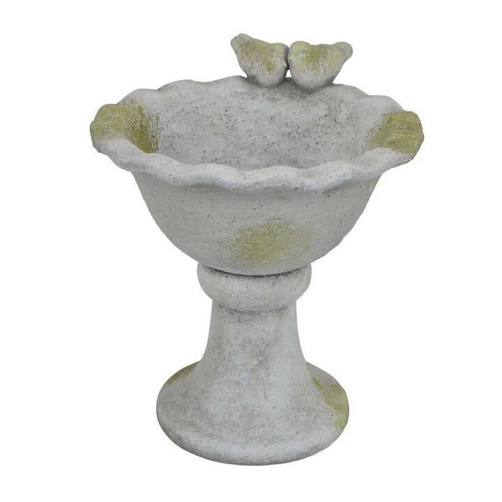 Ivina Bird Feeder Bird Bath, Gray and Green, Decorative, 12 Inch - Benzara