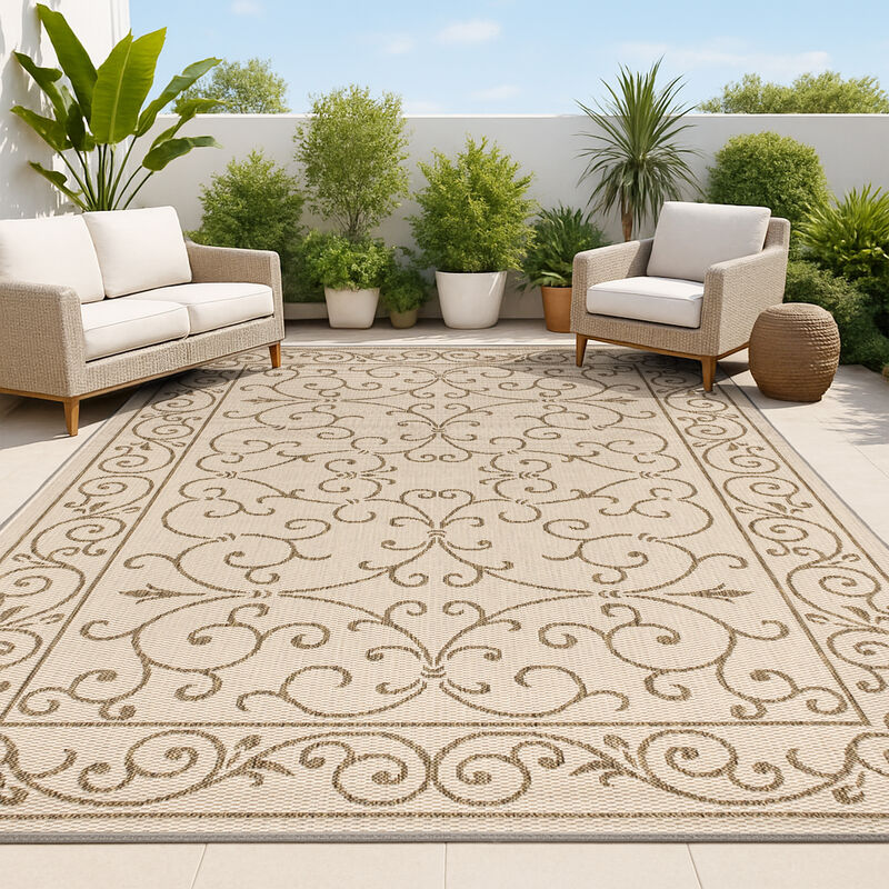 Charleston Vintage Filigree Textured Weave Indoor/Outdoor Area Rug