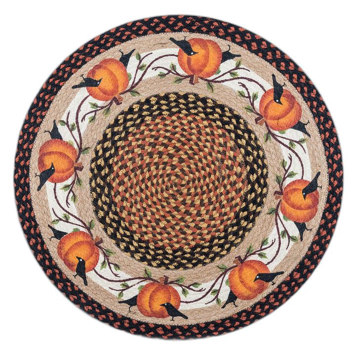 Earth Rugs Rp-222 Pumpkin Crow Round Patch 27 X 27