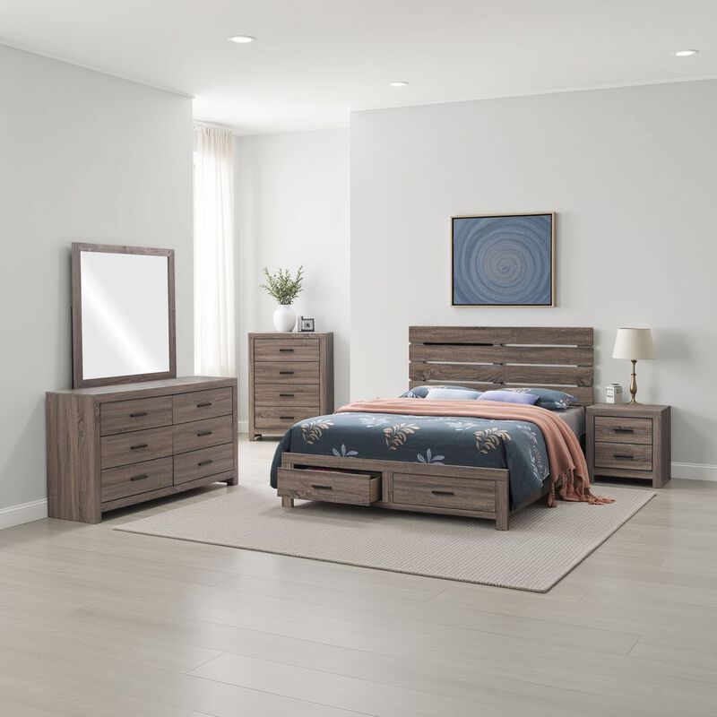 Sili 5pc Queen Storage Bedroom Set, Oak Brown and Dark Bronze, Mirror