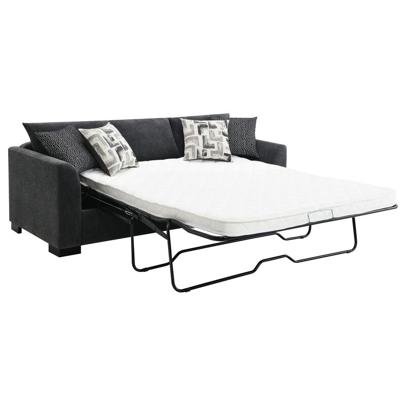 Storia Sleeper Sectional Chaise Sofa, Dark Gray, 4 Pillows, 84 Inch - Benzara