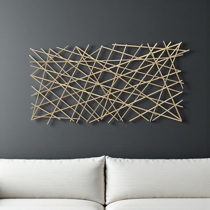 HomeRoots 25" X 49" Gold Abstract Lines Metal Hanging Dimensional Sculpture