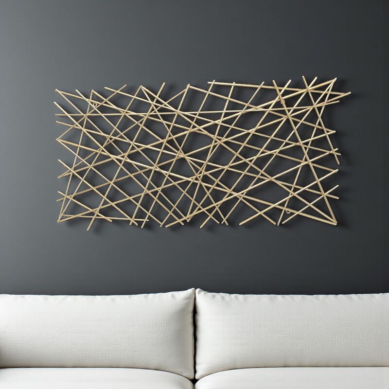 HomeRoots 25" X 49" Gold Abstract Lines Metal Hanging Dimensional Sculpture image number 1
