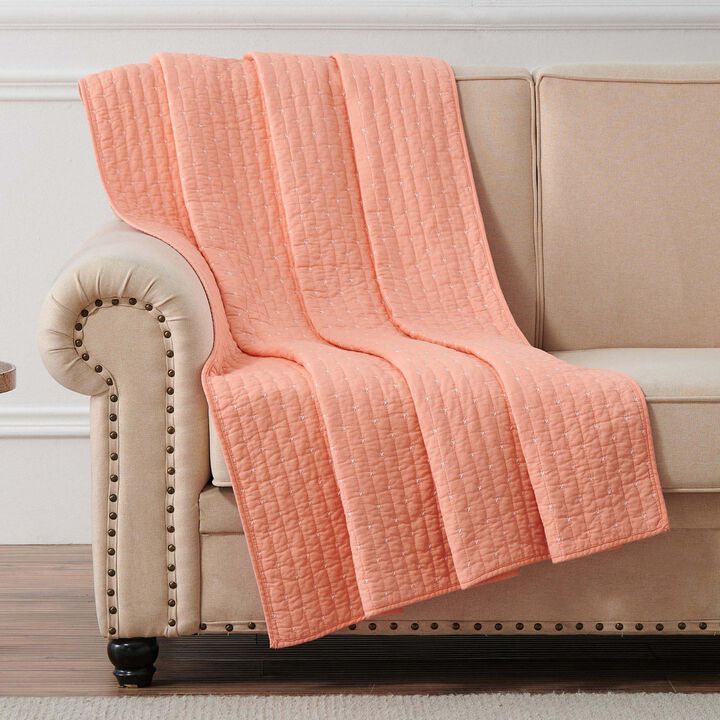 Greenland Home Fashions Monterrey Finely Stitched Throw Blanket Classic Solid Color Style 50" x 60" Coral