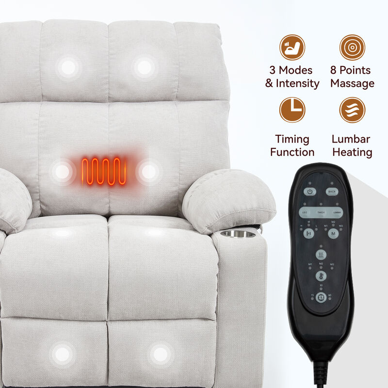 Dual Motor Infinite Position Chenille Power Lift Recliner Chair with Massage and Lumbar Heating