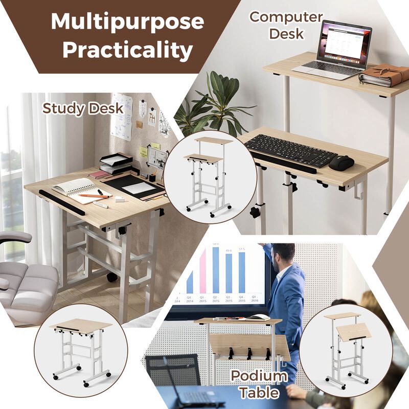 Costway Mobile Standing Desk Rolling Adjustable Laptop Cart Home Office Black