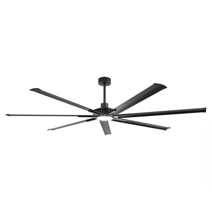 120" Industrial Black Reversible 7 Aluminum Blades Dimmable Extra Large Ceiling Fan with Light and Remote for Warehouse, garage, or Factory