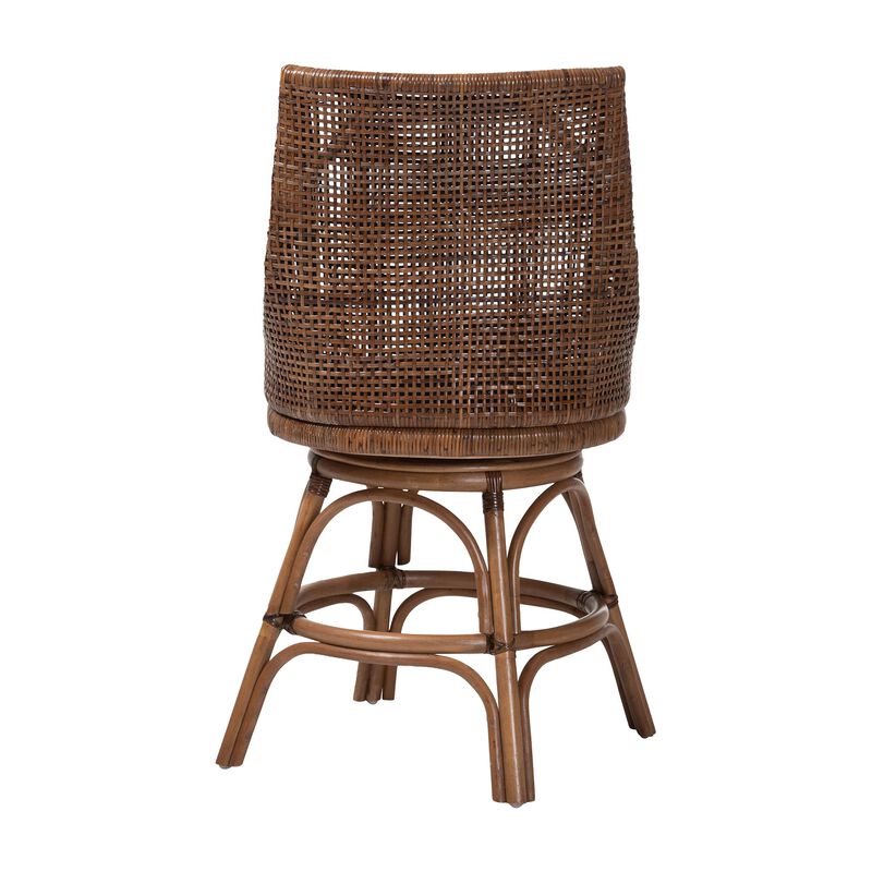 bali & pari Bella Swivel Rattan Counter Stool with Cushion - Handwoven Wicker Kitchen Island Seating with Backrest and Footrest, Coffee Bean image number 3