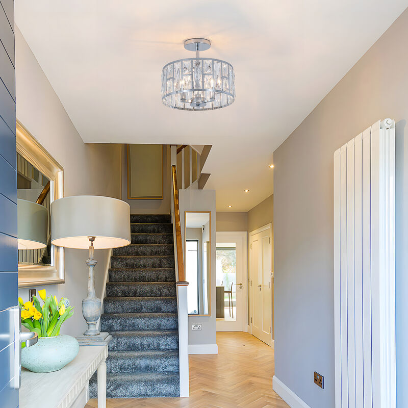 12 in. Modern Glam 3-Light Polished Chrome Semi-Flush Mount Ceiling Light with Clear K9 Crystal image number 1