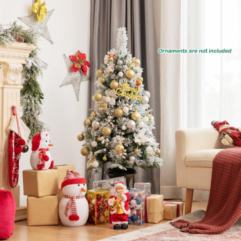 Hivvago 4 Feet Pre-lit Snowy Christmas Entrance Tree with White Berries and Flowers