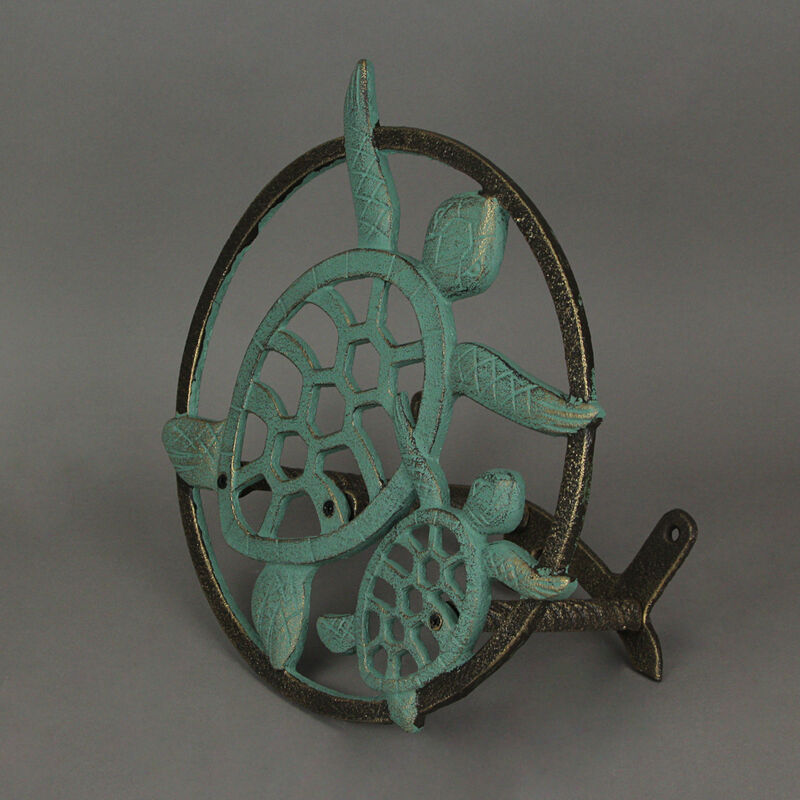 Verdigris Bronze Finish Cast Iron Sea Turtle Wall Mounted Garden Hose Holder image number 4