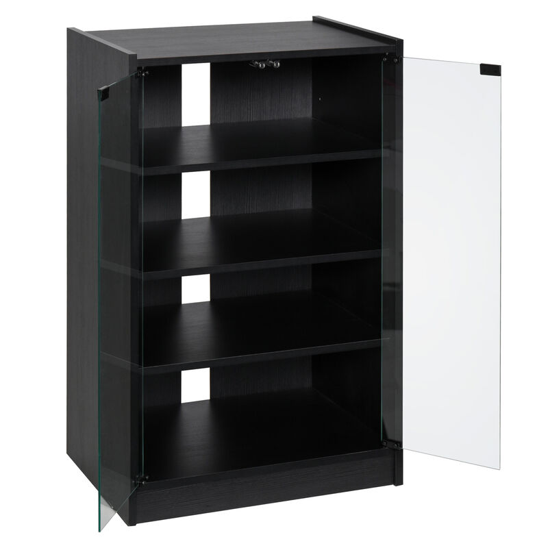 HOMCOM 5-Tier Media Stand Cabinet with 3-Level Adjustable Shelves, Tempered Glass Doors, and Cable Management, Black