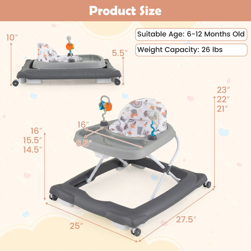 Foldable Baby Walker with Removable Seat and Adjustable Height image number 2