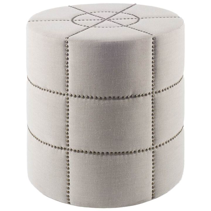 Round Upholstered Linen Ottoman – Stylish Footstool for Living Room