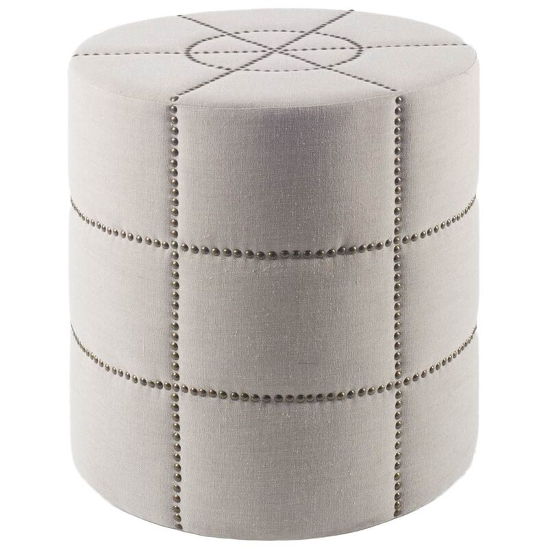Round Upholstered Linen Ottoman – Stylish Footstool for Living Room