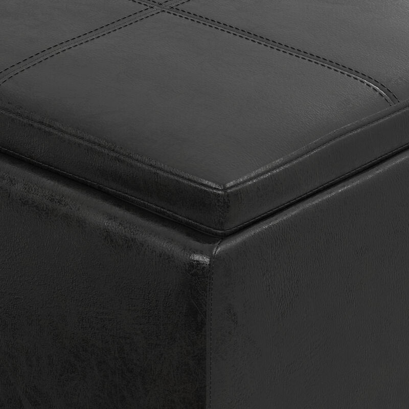 Avalon 42 inch Wide Contemporary Rectangle Storage Ottoman in Distressed Black Vegan Faux Leather, Assembled image number 8
