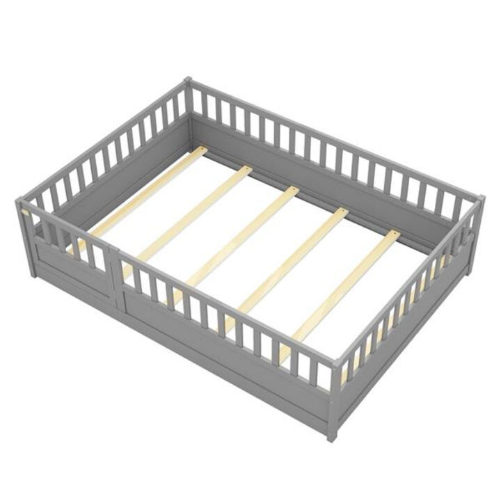 Floor Bed Frame for Kids with High Security Rails and Entry Door