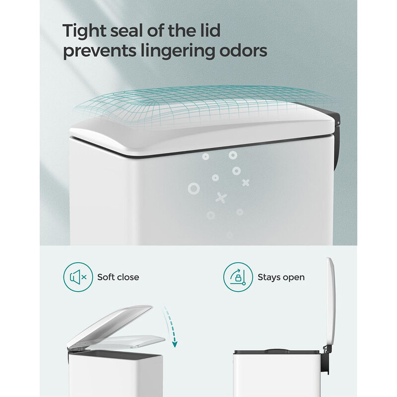 Trash Can with Step Pedal &ndash; 13-Gallon Kitchen Garbage Bin with Lid for Hands-Free, Hygienic Use