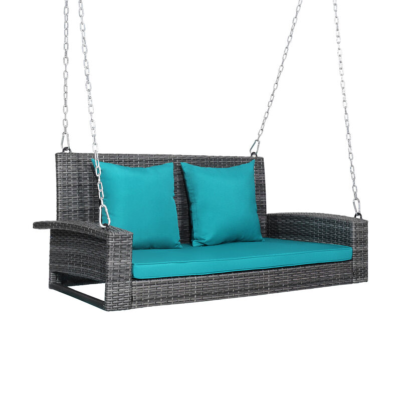 2-Person Wicker Hanging Porch Swing with Cushions &ndash; Includes 2 Back Cushions & 1 Seat Cushion