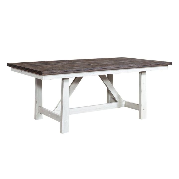 Liberty Furniture Farmhouse Fixed Top Trestle Table in Two Tone White w/ Wood Tone Top