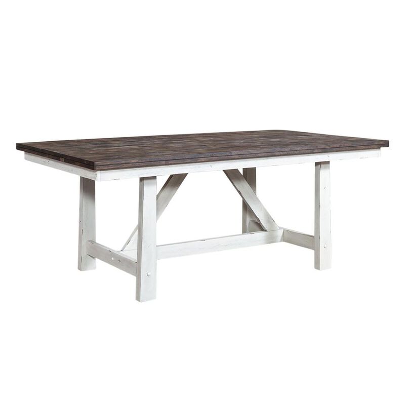 Liberty Furniture Farmhouse Fixed Top Trestle Table in Two Tone White w/ Wood Tone Top image number 0