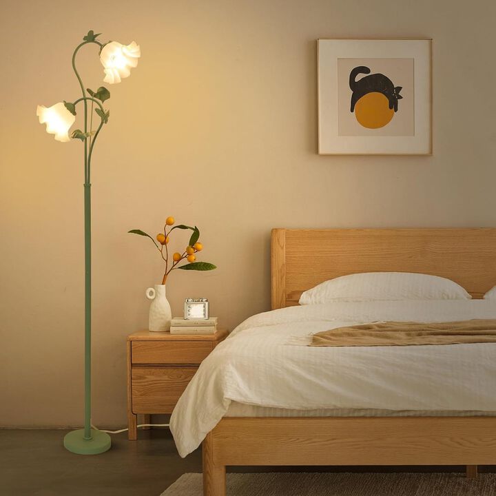 ELEMENT ACE Vintage Floral Standing Floor Lamp with Soft Eye-Protective Acrylic Shade, Foot Switch, Included LED Bulbs Ideal for Bedroom Living Room Corner Office Decor