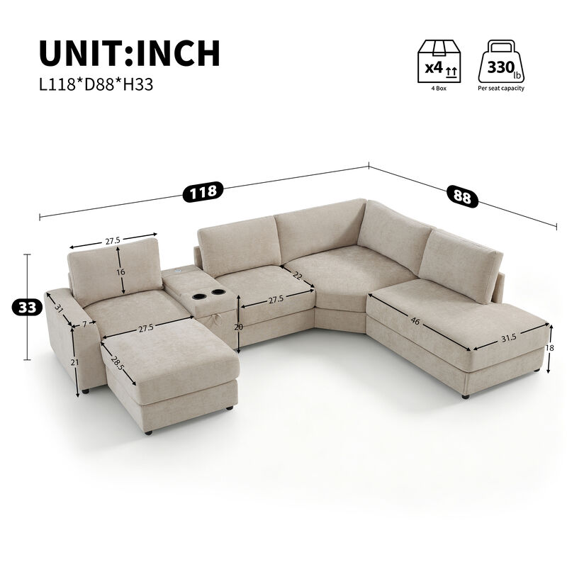 Merax Customizable Modular Sofa with Cloud-Like Comfort, Movable Ottoman, Flippable Console Lid image number 3