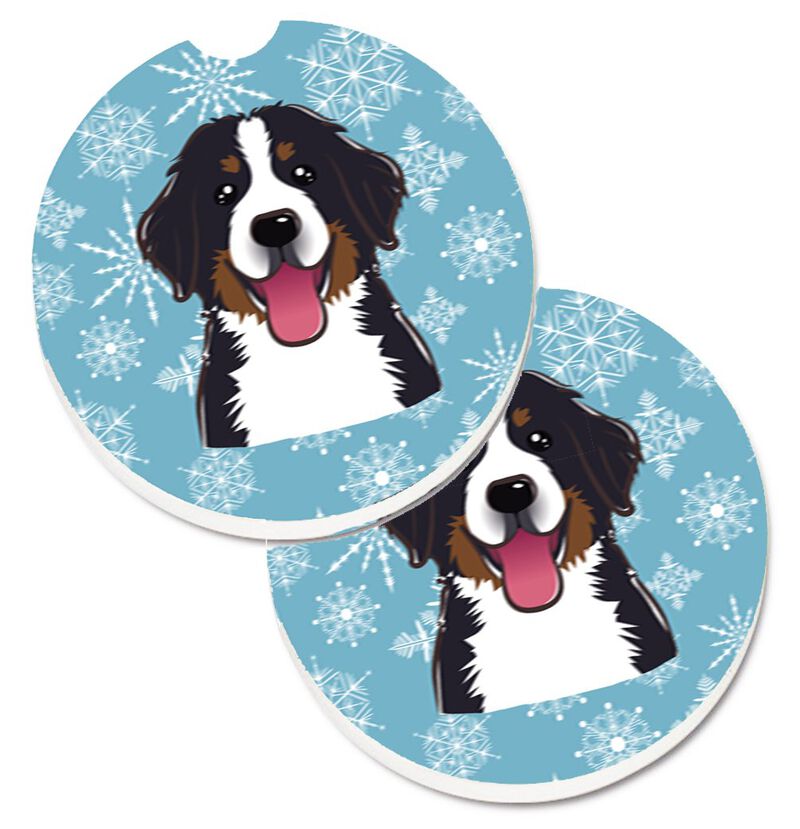 Caroline's Treasures Snowflake Bernese Mountain Dog Set of 2 Cup Holder Car Coasters BB1671CARC, 2.56, Multicolor